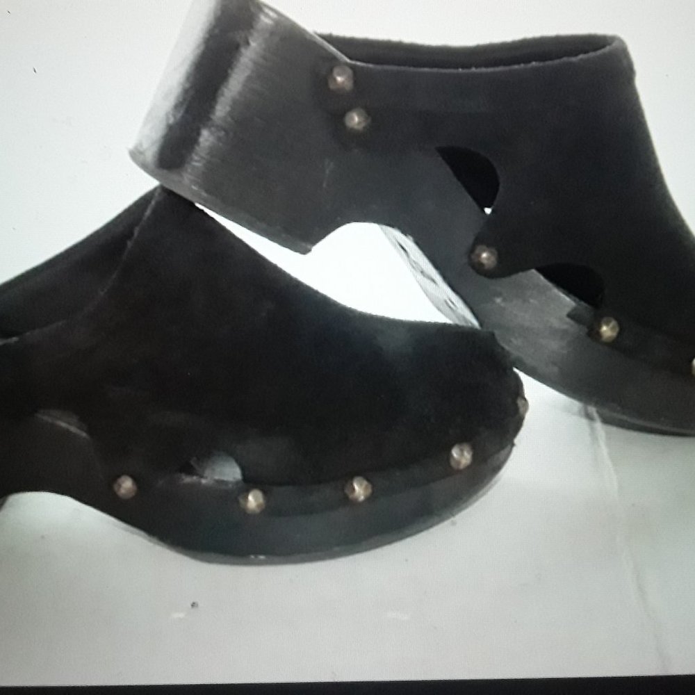 Michael Kors Black Suede Leather & Wooden clogs